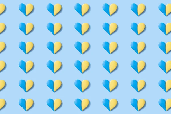 Μοτίβο Πολλές Καρδιές Κίτρινο Μπλε Χρώματα Της Ουκρανικής Σημαίας Αφηρημένο — Φωτογραφία Αρχείου