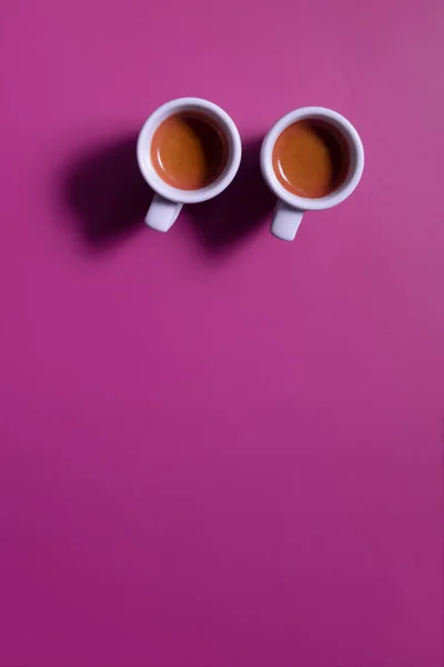 Dos Tazas Café Espresso Vista Superior Sobre Fondo Color Formato — Foto de Stock