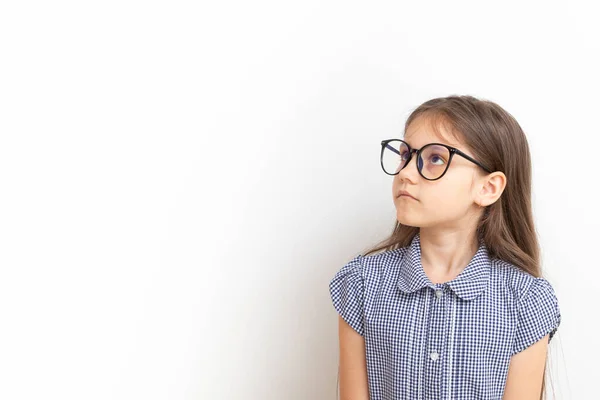 Year Old Girl Glasses Sad Faces Children Education Learning Concept — ストック写真