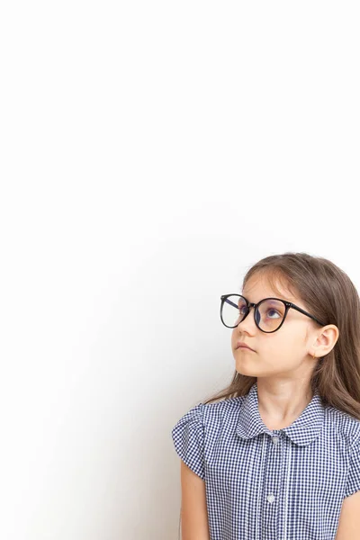 Year Old Girl Glasses Sad Faces Children Education Learning Concept — ストック写真