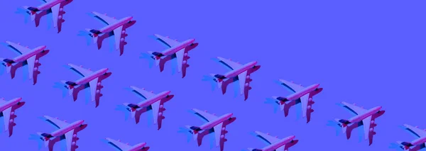 Yolcu Uçağı Oyuncak Neon Işığından Yapılmış Bir Pankart Hava Taşımacılığı — Stok fotoğraf