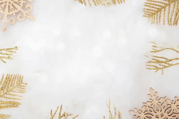 Dekoracyjne Złote Gałązki Brokat Bokeh Światła Miejsca Kopiowania Christmas New — Zdjęcie stockowe