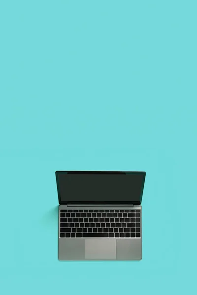 Top View Modern Laptop Isolated Blue Background Copy Space — ストック写真