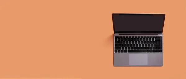 Top View Modern Laptop Isolated Orange Background Copy Space — Stok fotoğraf