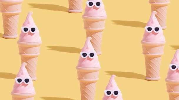 Abstract Movie Animated Ice Cream Sunglasses Creative Hot Summer Concept — Stock Video