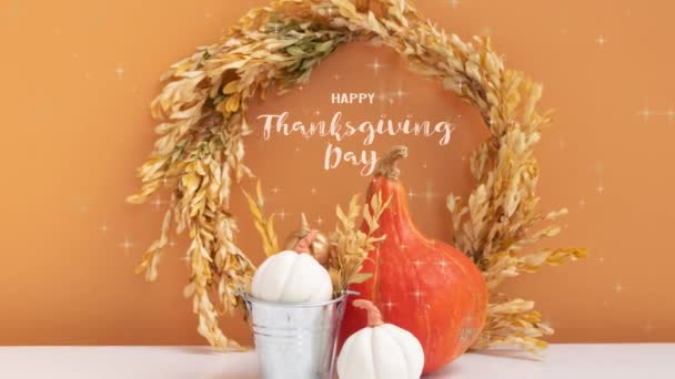 Happy Thanksgiving Day Greeting Video Autumn Composition Decorative Pumpkins High — 비디오
