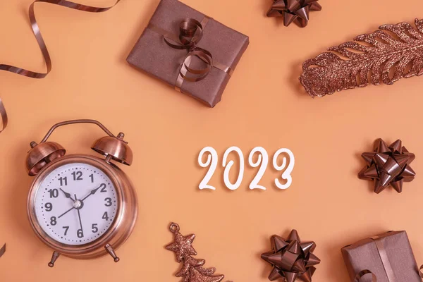 2023 Nuevos Números Yaer Con Reloj Despertador Cajas Regalo Color —  Fotos de Stock