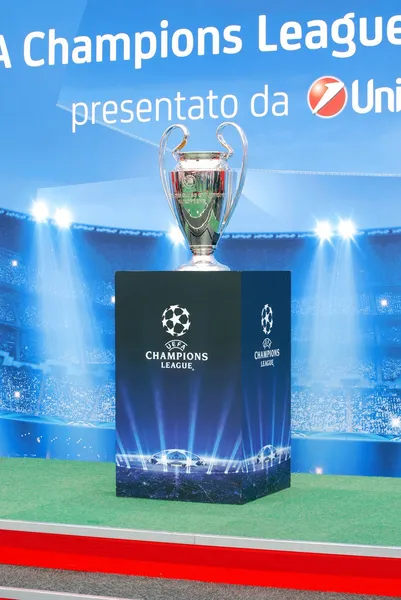 Uefa Champions League Trophy on the podium — Stock Photo, Image