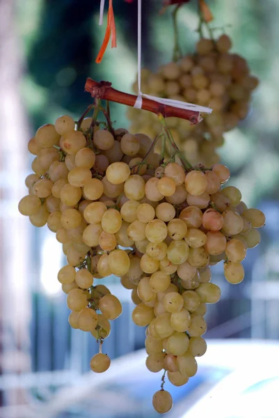 Een cluster van witte druiven op de markt — Stockfoto