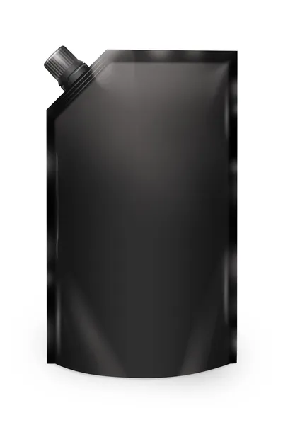 Stand-up wylewka woreczek z WPR na białym tle czarny — Zdjęcie stockowe