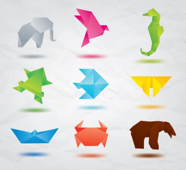 Set of origami animals symbols clipart