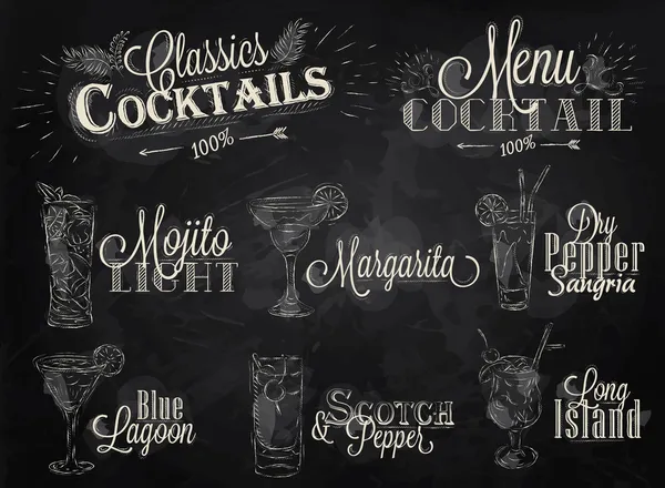 Ensemble de menu cocktail dans un style vintage — Image vectorielle