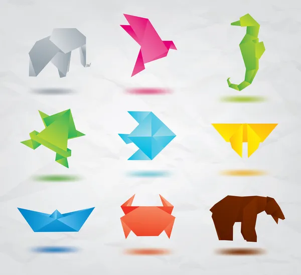 Set of origami animals symbols — Stock Vector