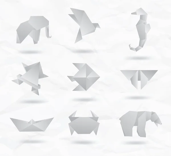 Uppsättning av vita origami djur symboler från papper — Stock vektor