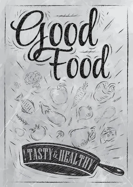 Poster makanan yang baik dengan menggoreng panci - Stok Vektor