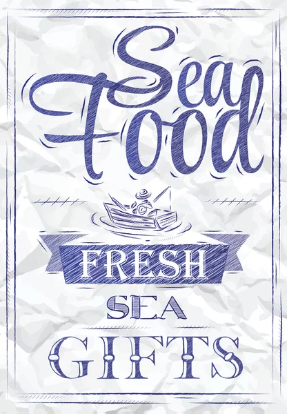 Poster Sea food regali di mare fresco — Vettoriale Stock