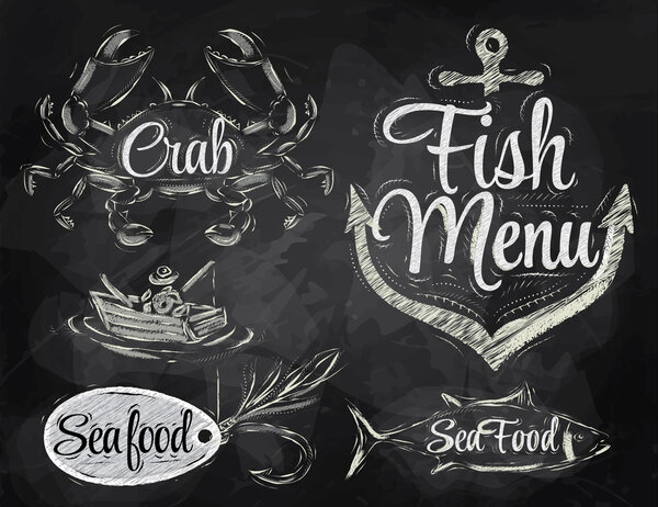 Set collection of seafood and fish menu