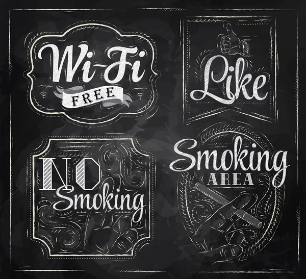 Set segni Wi-Fi gratuito, zona fumatori, non fumatori, come — Vettoriale Stock