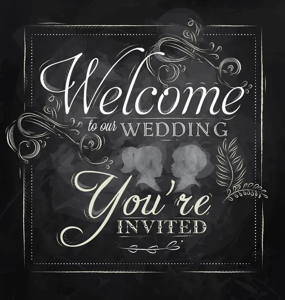 Lettrage de mariage Bienvenue à notre mariage, vous êtes invités — Image vectorielle