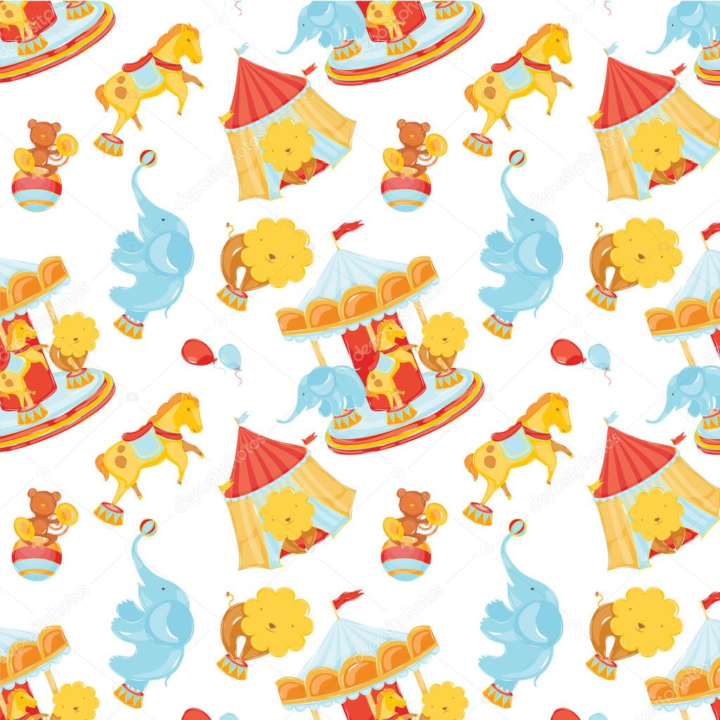 Circus pattern with animals and carousel