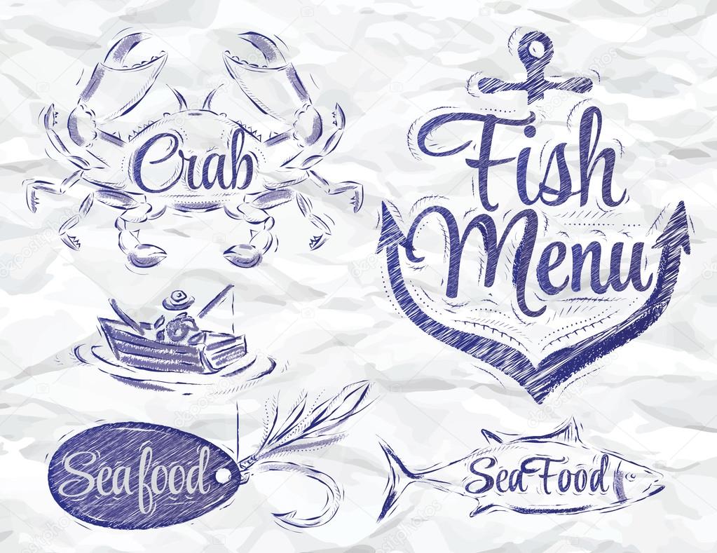 Set collection of seafood and fish menu Stock Vector by ©anna42f 29786657