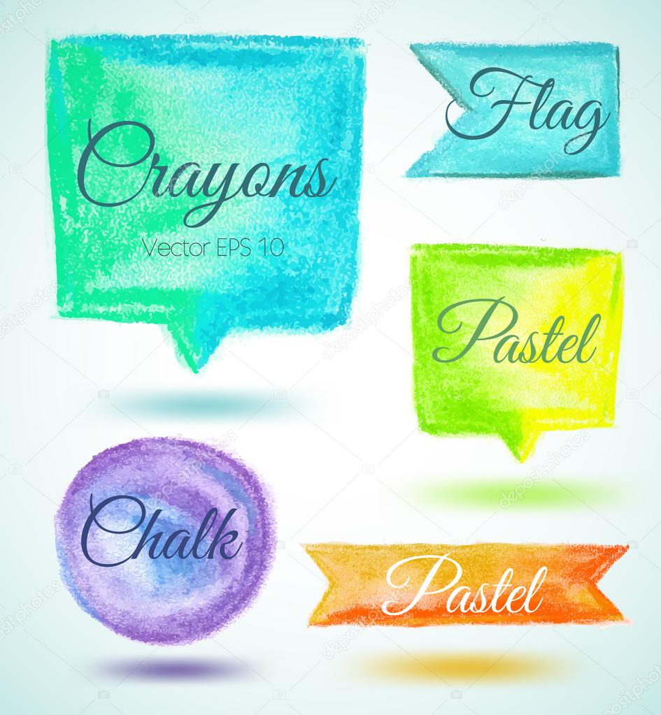 Set watercolor speech bubbles ribbons flags