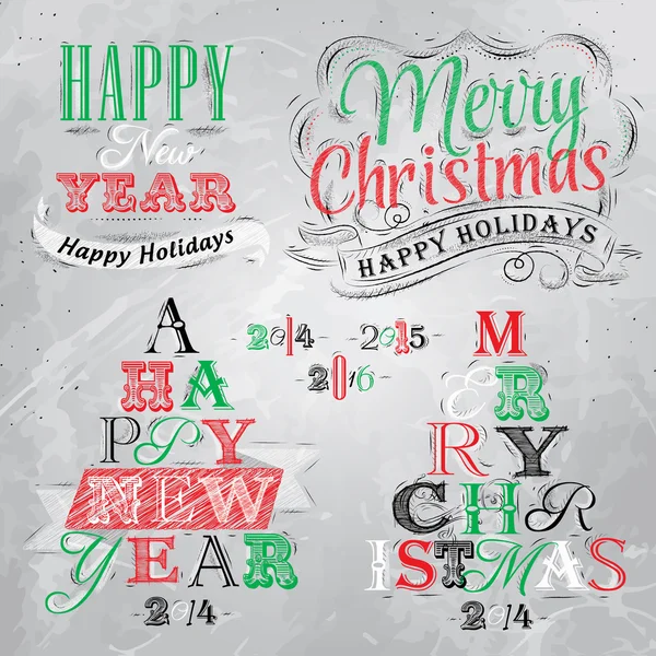 Veselé Vánoce a nový rok nápis kolekce — Stockový vektor