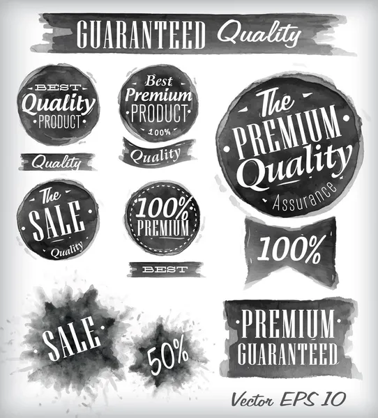 Set of watercolor Old Premium Quality Badges collection — Stock Vector