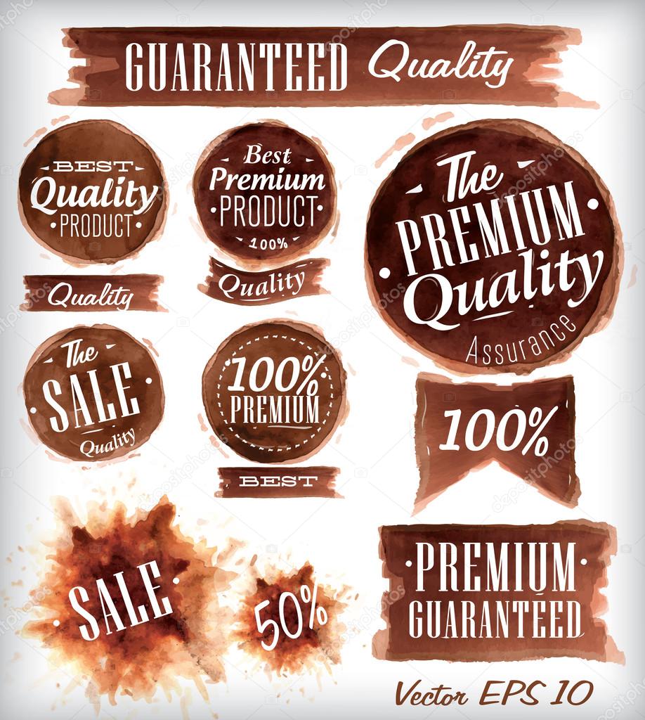 Set of watercolor Old Premium Quality Badges collection