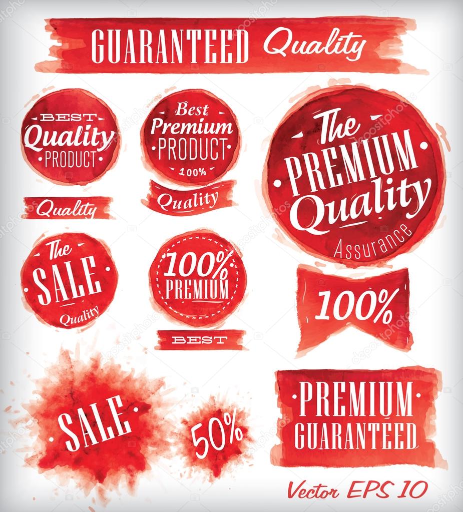 Set of watercolor Old Premium Quality Badges collection