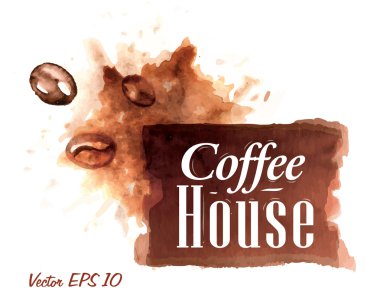 Set of watercolor coffee house Badges collection