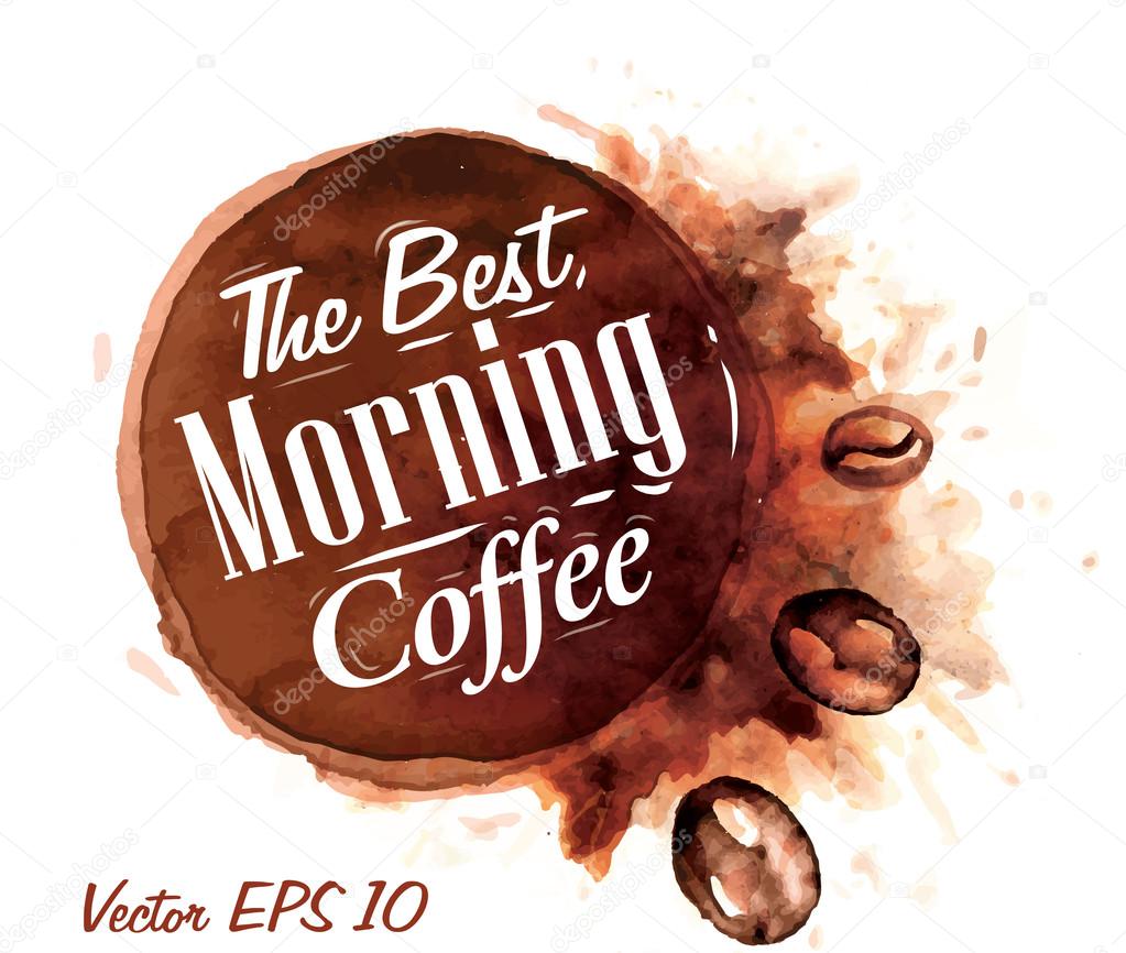 Set of watercolor coffee the best morning coffee Badges collection