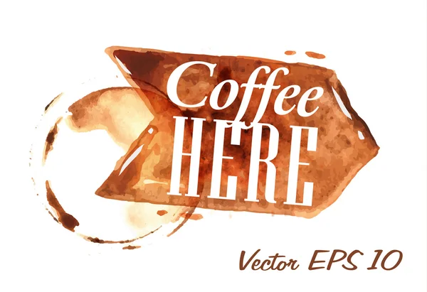 Нарисованный указатель наливает кофе с надписью "кофе" здесь — стоковый вектор