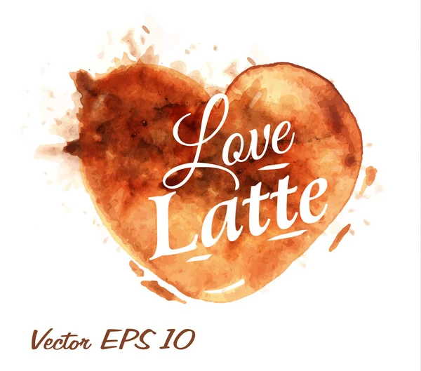 Coeur dessiné pour café avec l'inscription amour latte — Image vectorielle