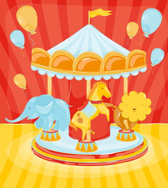 Carrusel de circo con animales — Vector de stock