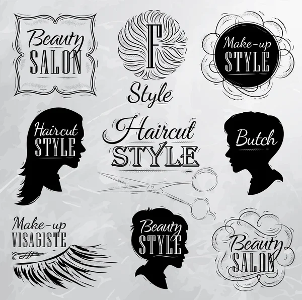 Corte de pelo y maquillaje conjunto de estilo — Vector de stock