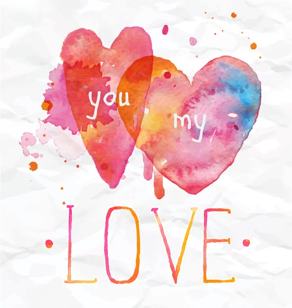 Watercolor Valentines Day Heart lettering I love you — Stock Vector