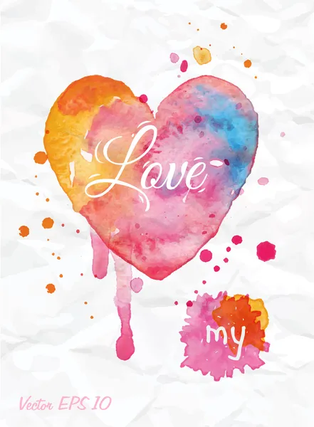 Aquarelle Saint Valentin Lettrage coeur Je t'aime — Image vectorielle