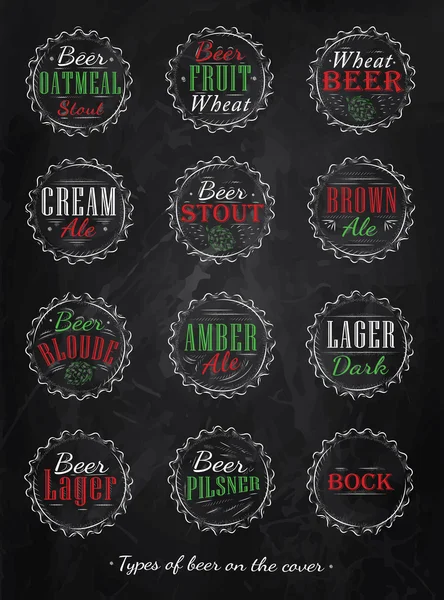 Plakat kolekcja typów piwa czapki — Wektor stockowy