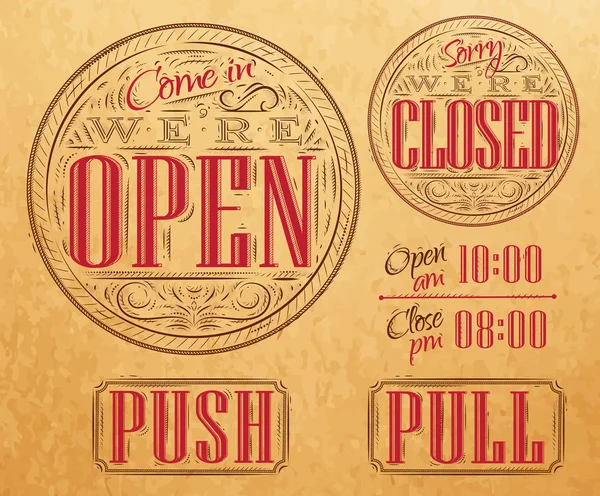 Set vintage open closed kraft — Stock Vector