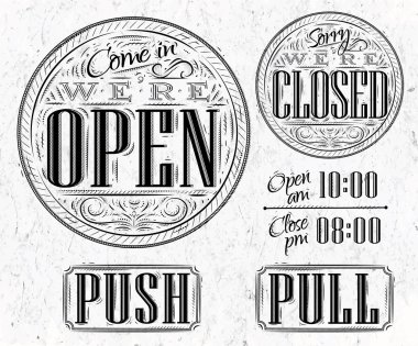 Set vintage open closed clipart