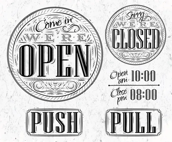 Set vintage open closed Stock Vector