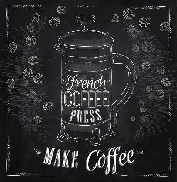 Плакат французький кави прес крейда — стоковий вектор