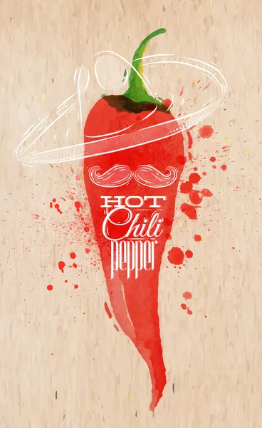 Póster acuarela chile picante — Vector de stock