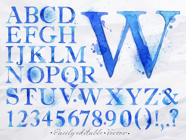 Alfabeto aquarela azul — Vetor de Stock