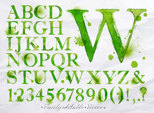Alfabet aquarel groen — Stockvector