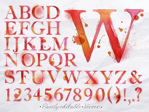 Alphabet watercolor red — Stock Vector