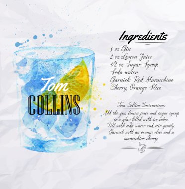 Tom collins kokteyller suluboya