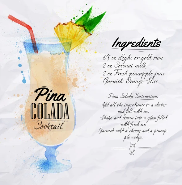 Pina colada kokteyller suluboya — Stok Vektör
