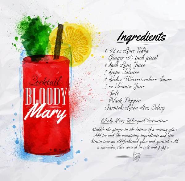 Bloody mary cocktails watercolor — Stock Vector